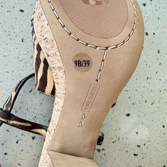 Vince Camuto VC-Deville Tan/Brown Leather Zebra Print Cork Platform Sandals Sz 9 - Picture 5 of 12